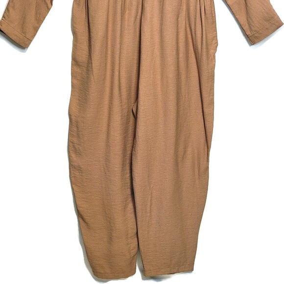 ASOS Tan Brown Relaxed Fit Jumpsuit 14 Scoop Neck Straight Leg Casual Chic - Picture 9 of 12